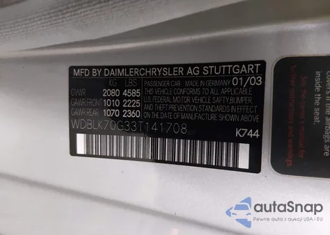 2003 Mercedes-Benz Clk 430 z USA, uszkodzony, nr VIN WDBLK70G33T141708